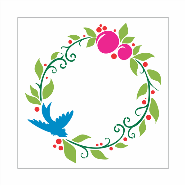 Stencil Corroa Folhas Pássaro - 30x30 - Ref 9504