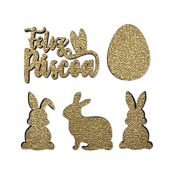 Aplique Páscoa MDF e Decortela Dourada Ref 02